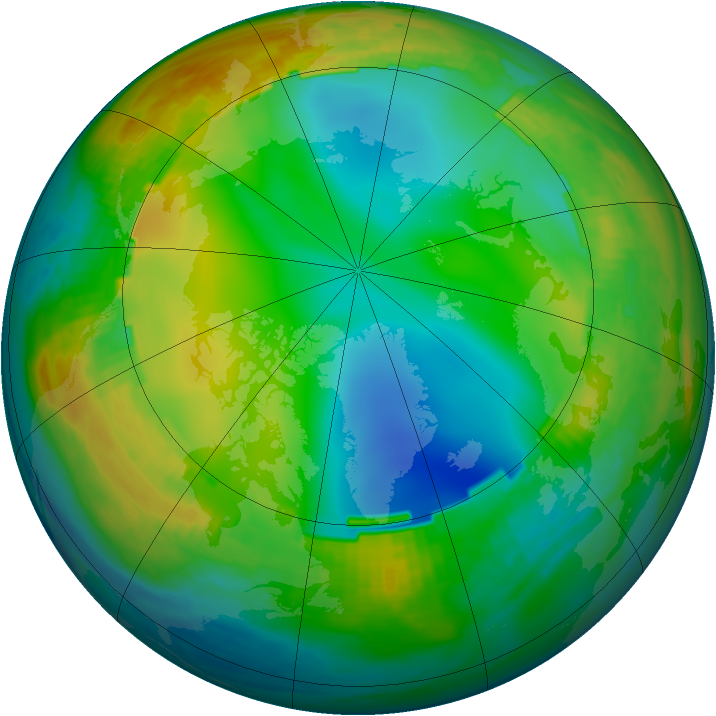 Arctic ozone map for 24 December 1988